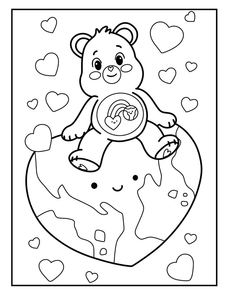 Care Bears Printable Coloring Book Care Bear Coloring Pages, 2023 Free Printable, Earth Day 2023, Bear Coloring Pages, Love The Earth, Care Bear, Care Bears, Free Printable Coloring, Free Printable Coloring Pages