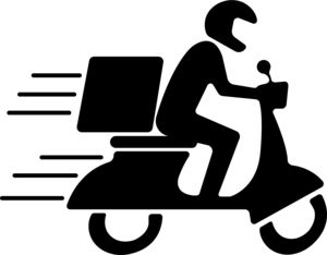 a black and white image of a person on a scooter