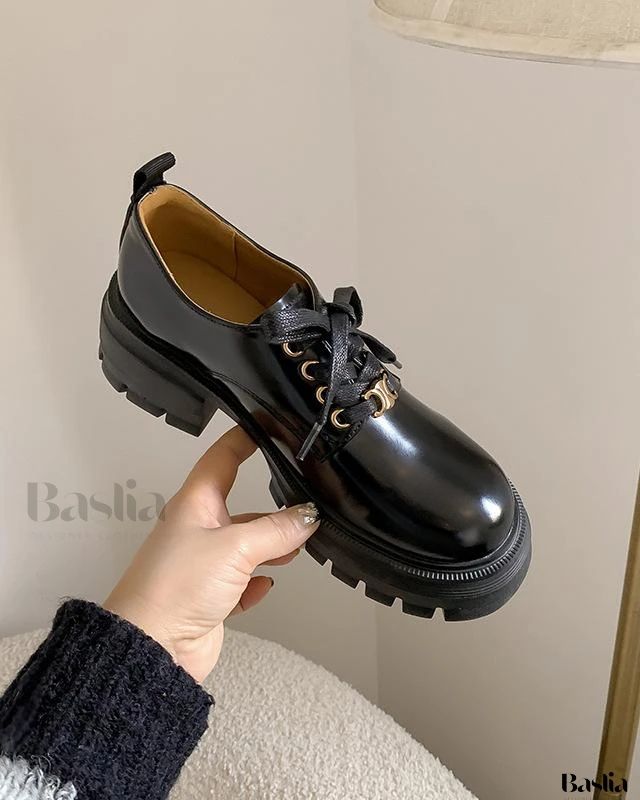 Baslia - High-Quality Leather Lace-up Loafers with Sturdy Platform Soles for Height Enhancement, Adorned with Chic Metal Buckle Accent Shoes Pattern, Designer High Heels, Dressing Style, Shoe Pattern, College Style, Boots And Sneakers, College Fashion, Designer Heels, Leather Lace