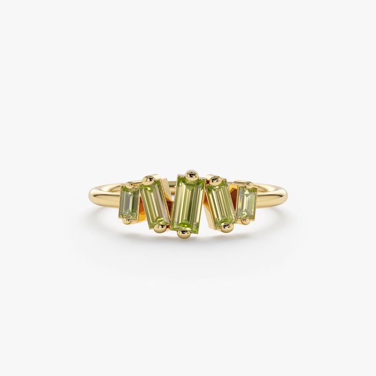 Cluster Baguette Natural Peridot Stone Ring, Handcrafted Peridot Ring Gold, Peridot Birthstone, Full Eternity Ring, Cluster Rings, Peridot Stone, August Birthstone, Peridot Ring, Peridot Gemstone, Emerald Engagement Ring