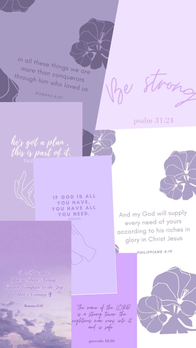 purple and white cards with the words be strong written on them in different font styles