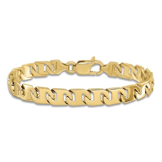 Dynamic solid high-polish anchor links nestle one another along the length of this classic men's bracelet. Fashioned in 14K yellow gold, the 8-inch chain secures in place with a lobster clasp. Jared The Galleria Of Jewelry, Men's Bracelet, Classic Man, Link Bracelets, Mens Bracelet, Lobster Clasp, Mens Jewelry, Yellow Gold, Bracelet