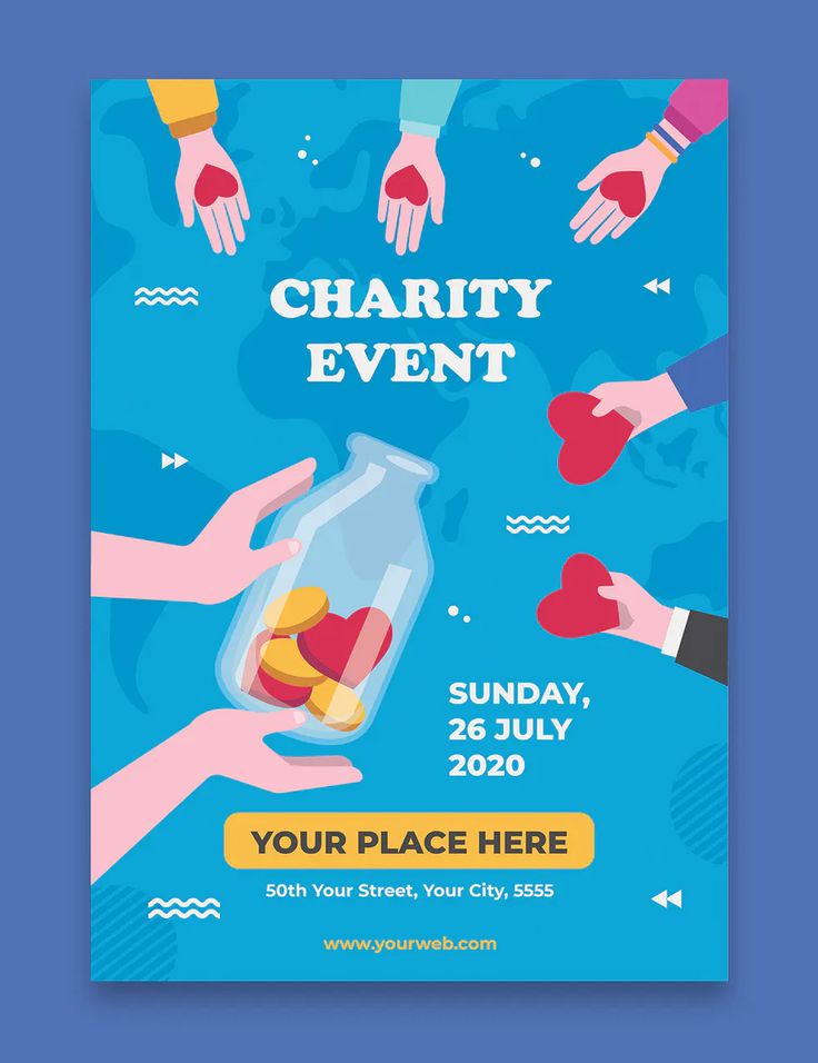 charity event poster with hands holding heart in jar