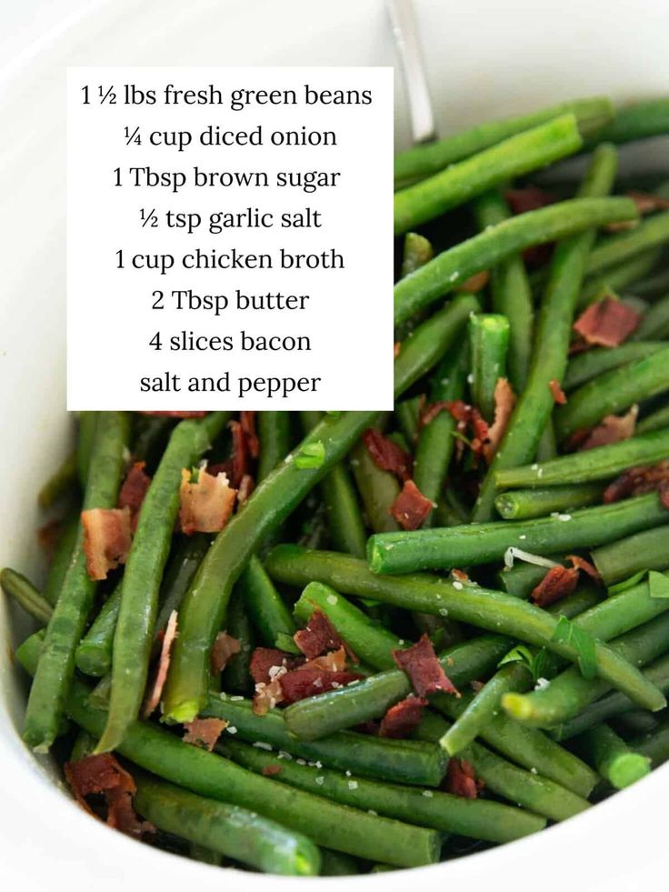 These crockpot green beans are a simple side dish made with fresh green beans, onion and smokey bacon! This easy recipe made in the slow cooker will be your new favorite. Green Beans From Frozen, Glazed Green Beans, Garlic Butter Green Beans, Good Green Bean Recipe, Butter Green Beans, Cracked Green Beans, Balsamic Chicken Thighs, Crockpot Green Beans, Beans With Bacon