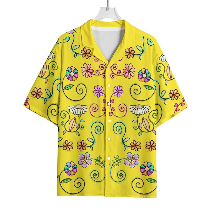 Free shipping worldwide This Hawaiian shirt is made of rayon fabric, which is lightweight, soft, comfortable, breathable and durable. Whether you are on vacation at the beach or strolling in the city, this Hawaiian shirt can make your summer more exciting and comfortable! ● Fabric: Rayon (100% Rayon) ● Regular fit ● Fabric weight: 115g/m2 ● Stitch Color: white ● Care Instruction: machine wash cold with similar colors, line drying, do not bleach and dry clean, iron at a maximum temperature of 110C without steam steam ironing may cause irreversible damage. ● Notice: a variety of factors may cause slight differences between the actual product and the mock-up, including but not limited to colors and precision of elements position. Dopamine Dressing, Yellow Shirt, Womens Cami, Flower Doodles, Rayon Fabric, Cute Tshirts, On Vacation, Bright Yellow, Piece Of Clothing