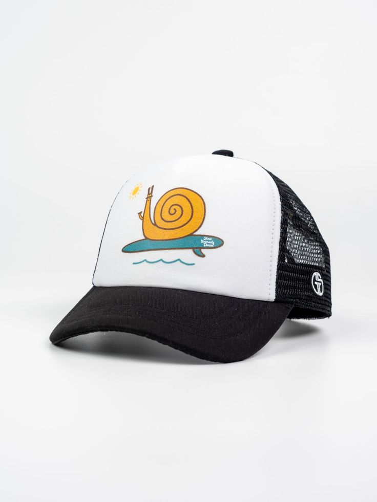 Introducing our Kids Shaka Surf Snail Trucker Hat – a playful accessory designed for our young adventurers. Choose from three sizes – Mini, Big, and Super – each tailored for the perfect fit. To ensure you make the right selection, follow these sizing tips: Sizing Tips: Determine the appropriate size based on the child's age. Measure the head circumference in centimeters just above the eyebrows. Mini (6-18 months): 45-49cm Big (18 months - 5 years): 49-53cm Super (5 - 10 years): 53-57cm Playful White Sun Hat For Outdoors, White Playful Hat With Adjustable Fit, Playful White Hat With Adjustable Fit, Playful Snapback Trucker Hat For Outdoor, Playful Outdoor Trucker Hat With Curved Brim, Playful Curved Brim Trucker Hat For Outdoor, Playful Adjustable Hats For Outdoor Activities, Playful Trucker Hat For Outdoor, Playful Outdoor Hat With Curved Brim