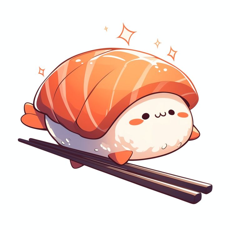 a sushi character with chopsticks in front of it