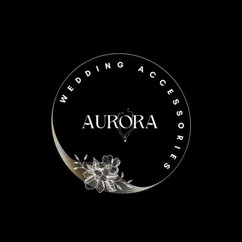 the logo for wedding accessories store aurora on a black background with white flowers and leaves