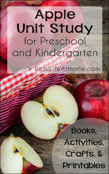 apples in a basket with text overlay reading apple unit study for preschool and kindergartia