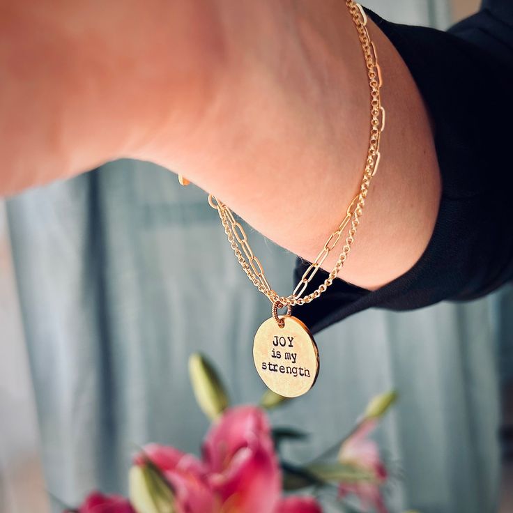 "For the joy of the Lord is your strength." Nehemiah 8:10 It can be difficult to access joy in the middle of heartache or struggle, but joy is a gift from heaven that gives us strength in challenging times. This stunning necklace from our Spiritual Warfare Collection encourages you to tap into the gift of joy from heaven available to you! Prayer: God, thank you for your gift of joy. When I am weak, exhausted, or dismayed, I will come to you and find joy. Thank you that joy is a gift that strengt Inspirational Hypoallergenic Jewelry For Best Friend Gift, Inspirational Hypoallergenic Jewelry For Best Friend, The Joy Of The Lord, Strength Bracelet, Gift From Heaven, My Strength, Joy Of The Lord, Challenging Times, Find Joy