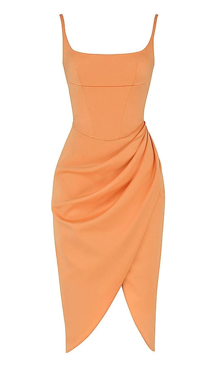 SATIN MIDI DRESS IN ORANGE Description: If you want to be a sexier, more attractive woman, check out our Satin Midi Dress in Orange. Made with high-quality satin fabric, this dress is designed to make you feel confident and beautiful. The waist-in design shows off your beautiful figure, while the vibrant orange color adds a touch of intellectual and elegant style. The asymmetrical design makes the whole dress more unique and eye-catching. Whether you're going for a romantic dinner date, champagne with the girls, or a night out at a cocktail bar or party, this dress is perfect for any occasion. Key Features: Gentle Dry Clean Only Item runs true to the size chart and is cut to suit our size chart. Please refer to our size chart for the best fit. Do not size up or down. Colour may vary due to