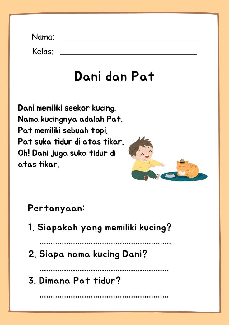 a page with an image of a boy and his cat on it, which reads dani dan pat