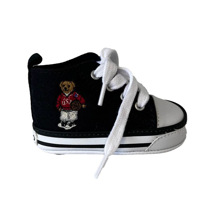 * New With Tags * * All Season * Black This Ralph Lauren Boys Sneakers Is A Size 1 Infant. The Sneakers Is Pre-Owned In New With Tags Condition. Typically Ralph Lauren Black Sneakers Would Be Worn For All Season. Our Products Are Sourced Directly From Swoondle Society Members And Partner Brands. Swoondle Screens, Values, Photographs All Products Listed So You Know Exactly What To Expect. Only Members Can Trade Items, But You Don't Need To Be A Member To Shop. Swoondle.Com Is A Mom-Founded Start- Casual Lace-up Sneakers With Soft Sole, High-top Non-slip School Sneakers, Non-slip High-top Sneakers For School, Sporty Canvas Shoes With Embroidered Logo, Black Non-slip High-top Canvas Shoes, Casual Sneakers With Soft Sole For School, Casual School Sneakers With Soft Sole, Casual High-top Skate Shoes With Embroidered Logo, Lace-up Sneakers With Soft Sole For Sports