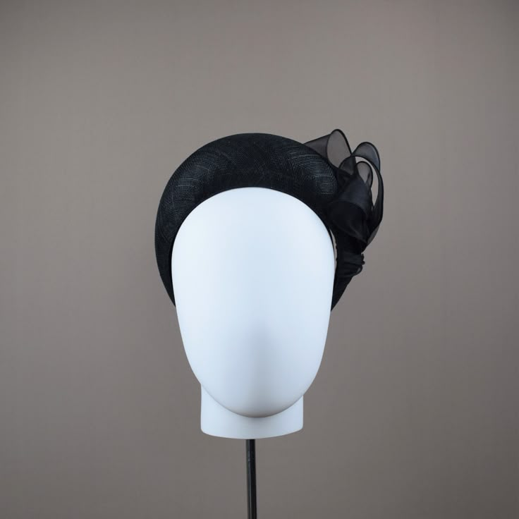 These lovely headband style headpieces are bang on trend this season. This Halo Headband is hand blocked and wired using traditional millinery techniques. Formed from lined sinamay straw and  adorned with loops of wired organza. *One size fits all MADE TO ORDER - Please allow 2 weeks to process your order. However if you need your headpiece urgently please choose Next Day Delivery at checkout and provide us with the date it is required. Your order will be given priority and completed within 1 - Black Hat-style Headpieces For Wedding, Black Hat Headpiece For Wedding, Structured Crown Black Headpiece For Wedding, Black Structured Crown Headpiece For Weddings, Black Hat Style Headpieces For Wedding, Black Adjustable Hair Accessories For Wedding, Adjustable Black Hair Accessories For Wedding, Black Mini Hat For Kentucky Derby Wedding, Black Mini Hat For Wedding At Royal Ascot