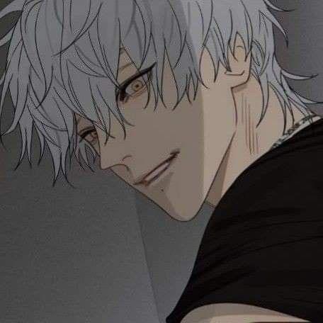 an anime character with white hair and gray eyes