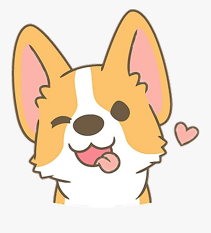 a cartoon corgi dog with its tongue out and hearts in the air behind it