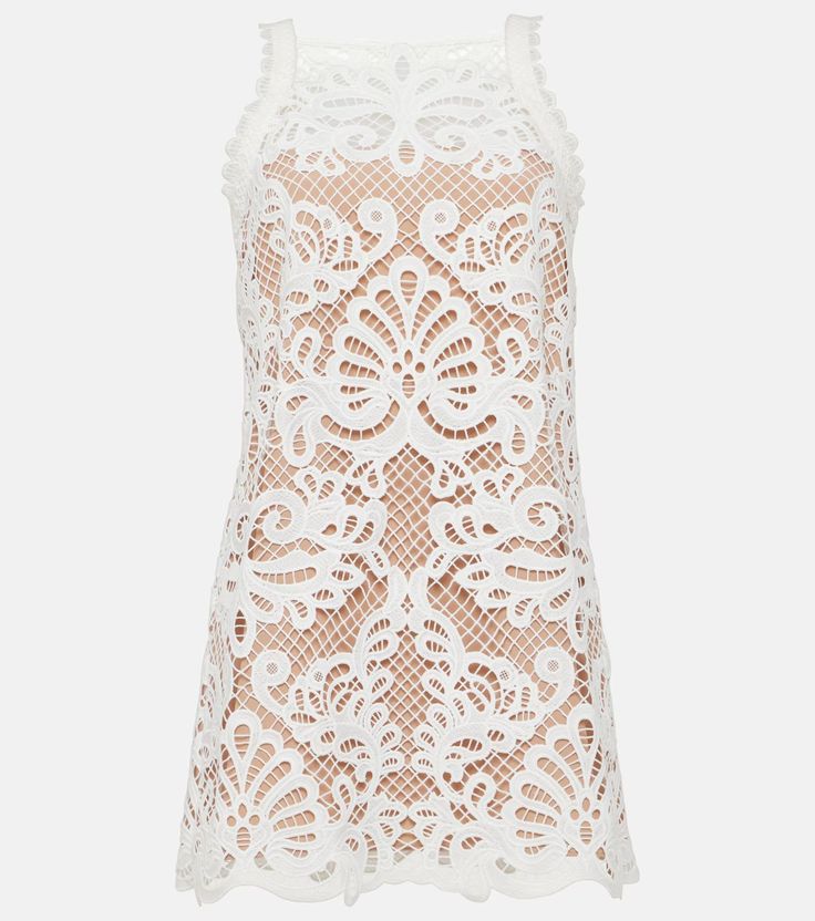 Guipure lace minidress in white - Self Portrait | Mytheresa White Mini Dress With Back Zipper, Lace Mini Dress With Lace Back, Mini Crochet Dress With Lace Trim, Sleeveless Lace Mini Dress With Lace Patchwork, Embroidered Lace Mini Dress, Chic Summer Mini Dress With Lace Back, Chic Mini Dress With Lace Back For Summer, Mini Lace Dress With Lace Back, Chic White Mini Dress With Back Zipper