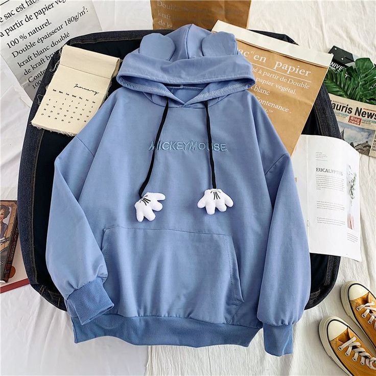 Casual Loose Female Hoodie Cartoon Clothes Bear Ear Hoodie Winter Top BU-M Bear Ear Hoodie, Kawaii Hoodies, Hoodie Cartoon, Clothes Winter, Korean Casual, Bear Ears, Cartoon Outfits, Cartoon Bear, Hoodie Pullover