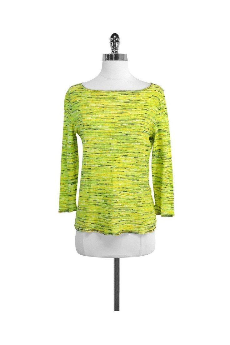 Current Boutique-Escada - Lime Green Knit Top Sz 8 Green Textured Knit Top For Spring, Spring Green Textured Knit Top, Spring Green Stretch Knit Top, Green Stretch Knit Top For Spring, Stretch Green Knit Top For Spring, Green Knit Top For Spring, Spring Green Knit Top, Green Pointelle Knit Top For Spring, Spring Fitted Knit Top