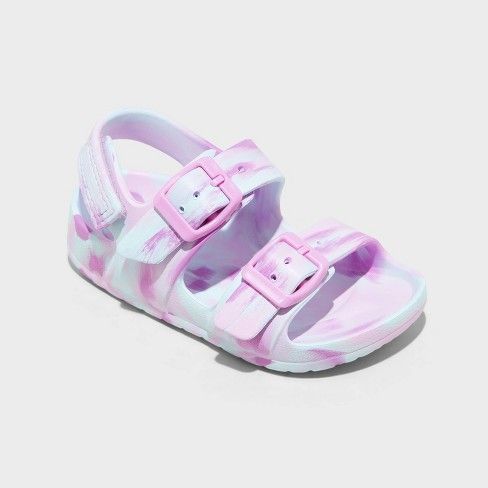 Toddler Ade Footbed Sandals - Cat & Jack™ Purple 5T Playful Outdoor Sandals For Summer, Pink Adjustable Fit Sandals For Summer, Playful Outdoor Sandals For Spring, Pink Sandals With Adjustable Fit For Summer, Pink Adjustable Fit Synthetic Sandals, Playful Synthetic Sandals For Outdoor, Playful Outdoor Synthetic Sandals, Casual Slide Sandals For Playtime, Casual Scratch-resistant Sandals For Beach