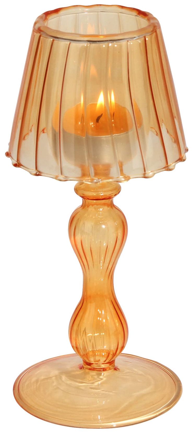 an orange glass table lamp on a white background