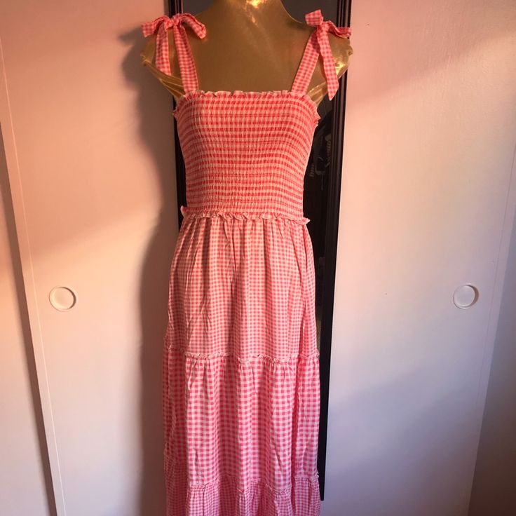 Gorgeous $120 Bebop Beautiful Maxi Smocked Tired Dress 100% Rayon Super Cute And Bright! Size Xs Similar Fit Like On The Picture Of The Model! Color Of Actual Item May Look Different From The Picture Because Of Lighting. Everything From Clean & Smoke Free Home!! Everything Is Cross Posted, Might Sell Anytime! All Sales Are Final, No Returns, No Cancellations! La Maisonette Talulah Anthropologie Nordstrom Blommingdale Neiman Marcus Lulus For Love & Lemons Positano Maxi Length Smocked Sundress With Tie Straps, Summer Smocked Midi Dress With Tie Straps, Fitted Ruched Smocked Maxi Dress, Vacation Smocked Midi Dress With Tie Straps, Spring Smocked Midi Dress With Tie Straps, Vacation Midi Smocked Dress With Tie Straps, Casual Gingham Tiered Dress, Casual Tiered Gingham Dresses, Pink Tie Straps Maxi Dress For Spring