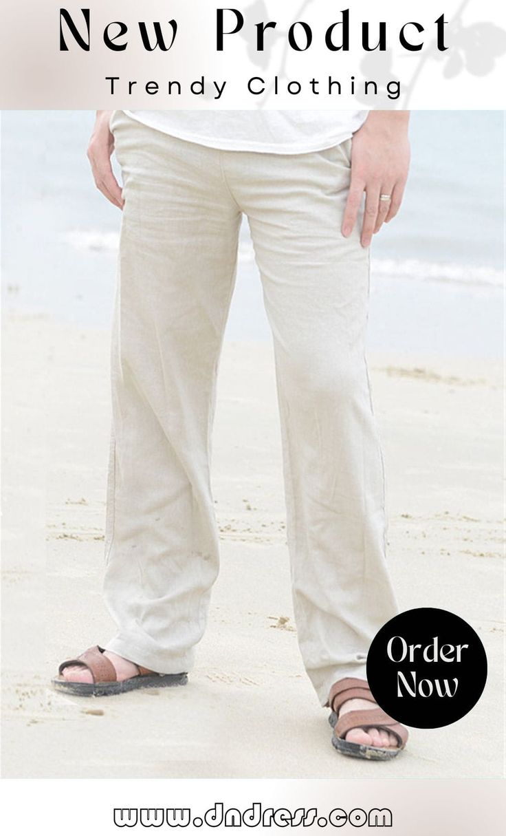 Male Linen Elastic Waist Beach Straight Leg Pants Casual Summer Beach Cargo Pants, Straight Leg Pants With Pockets For Beach Season, Casual Full-length Bottoms For Summer, Casual Full Length Bottoms For Summer, Wide Leg Cargo Pants For Summer Vacation, Summer Vacation Wide Leg Cargo Pants, Casual Straight Leg Pants For Beach Season, Bottoms With Pockets For Beach Season, Relaxed Fit Full Length Pants For Vacation