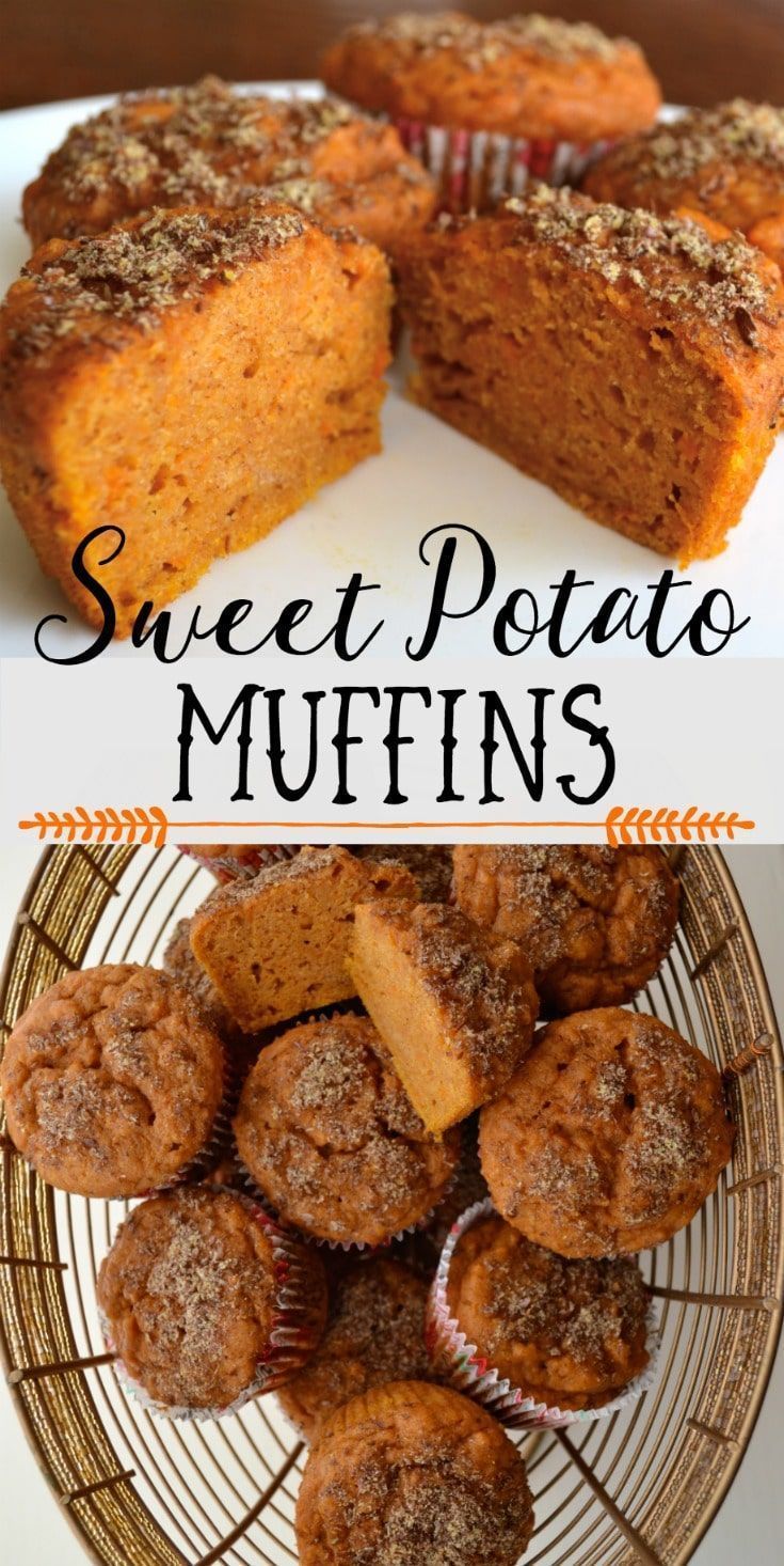 sweet potato muffins on a plate with the words sweet potato muffins