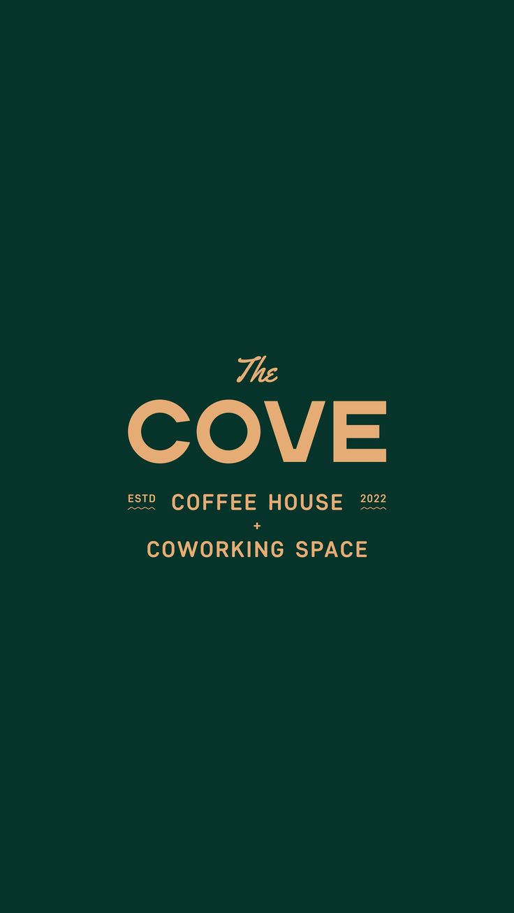 the cove coffee house coworking space logo on a dark green background with gold lettering