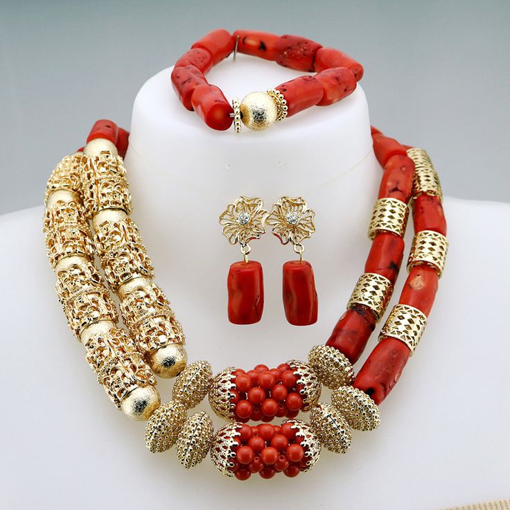 Material:  Coral Style: African bead Items included: Necklace / Bracelet / Earring Packing: 1 necklace + 1 bracelet + earring (1 pair)   3. If  the photo are 100% completed reflect of products color ? Sometimes due to lighting environment on taking photo, the different monitor of PC or mobile screen may be a little difference on Color deviation , Which is also quite normal. We insisted real taking photo of products for display. If you have further question, please contact us throu Elegant Gold Plated Jewelry Sets For Marriage, Elegant Gold Plated Jewelry For Marriage, Gold Plated Round Jewelry For Wedding, Gold Plated Fine Jewelry Sets For Wedding, Fine Gold Plated Jewelry Sets For Wedding, Elegant Gold Jewelry Sets For Marriage, Fine Jewelry Gold-plated Wedding Jewelry Sets, Fine Jewelry Gold Bridal Sets For Wedding, Elegant Crystal Jewelry For Wedding