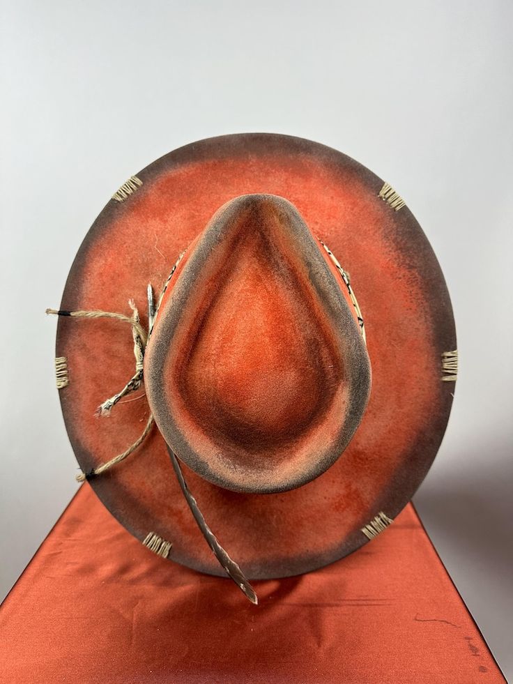 Orange Distressed Road Warrior - Etsy Custom Costume Hat With Curved Brim For Festivals, Custom Festival Costume Hat With Curved Brim, Custom Festival Costume Hats With Flat Brim, Custom Curved Brim Costume Hat For Festivals, Custom Flat Brim Festival Costume Hat, Custom Curved Brim Festival Costume Hat, Vintage Flat Brim Sun Hat For Rodeo, Handmade Felt Hat With Curved Brim For Ranch, Vintage Fedora Sun Hat For Festivals