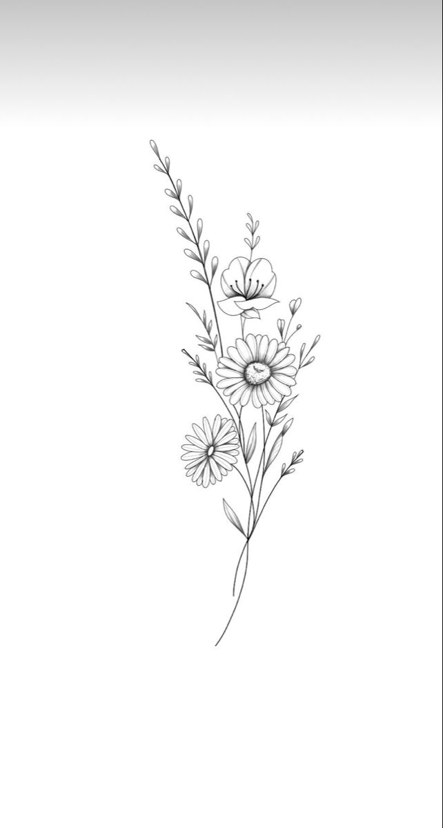 a black and white drawing of some flowers