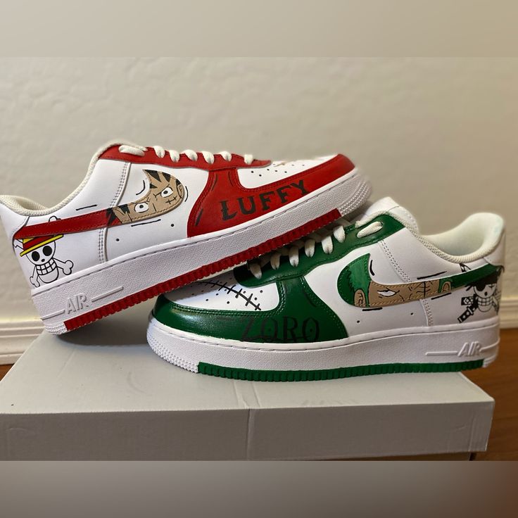 Custom Made Air Force 1s “One Piece” Zoro And Luffy Men Size 10.5 Can Also Make In Other Sizes (Allow 1-2 Weeks For Customization And Shipping) See Listings For More One Piece Zoro And Luffy, Zoro And Luffy, Custom Af1, Nike Air Max 2090, Air Force 1s, New Nike Air Force, Black Basketball Shoes, Painted Sneakers, Custom Made Shoes