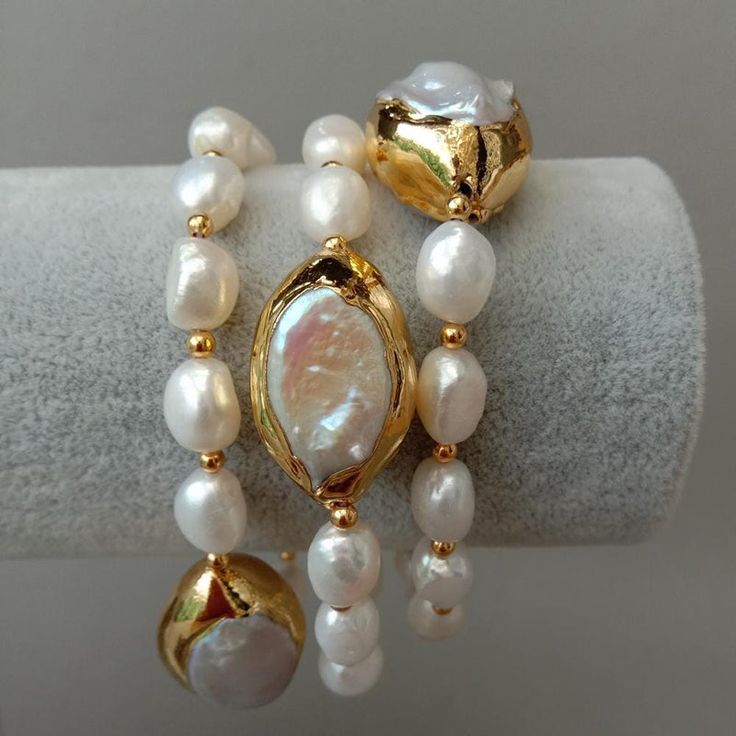 Rows Cultured White Baroque Freshwater Pearl Handmade Bracelet - AtPerry's Healing Crystals Elegant Pearl Bracelets With Natural Stones, Gold Metal Pearl Bracelet For Party, Adjustable Baroque Pearl Jewelry In Pearl White, Adjustable Pearl Oyster Bracelet Jewelry, Pearl White Oyster Bracelet Jewelry, Baroque Pearl Drop Bracelet, Elegant Pearl Beaded Bracelets With Gemstones, Gold Baroque Pearl Jewelry With Gemstone, Rose Gold Metal Bracelet With Round Beads