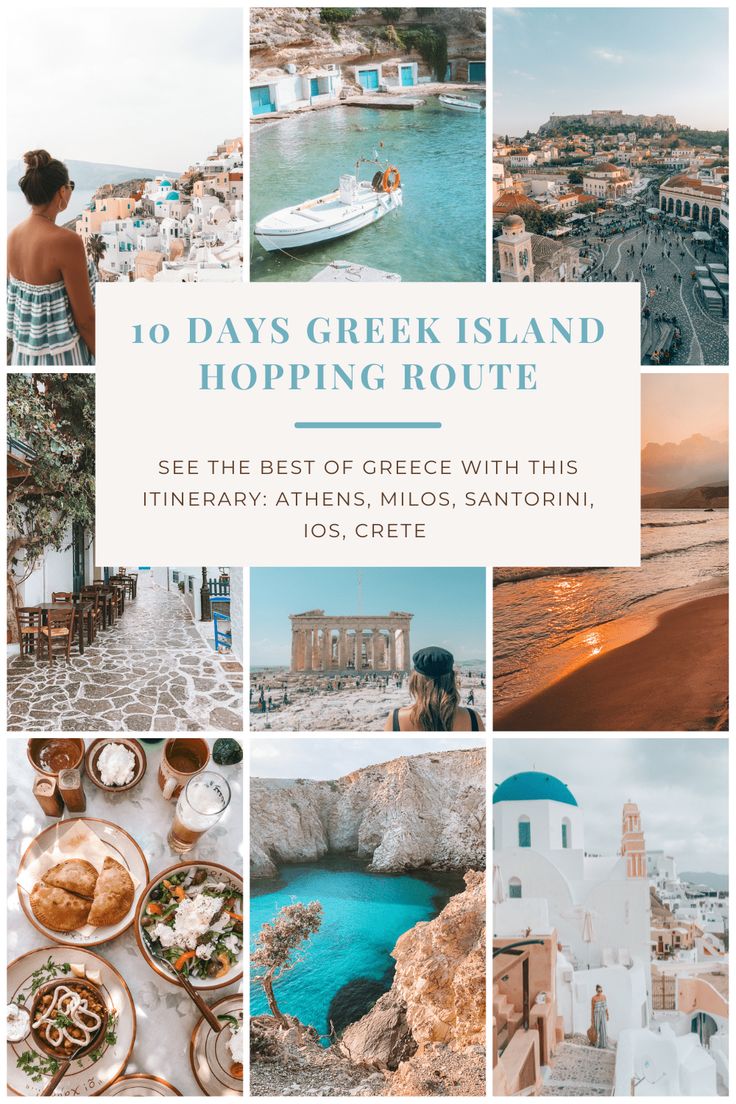 the greek island hopping route with photos and text overlay