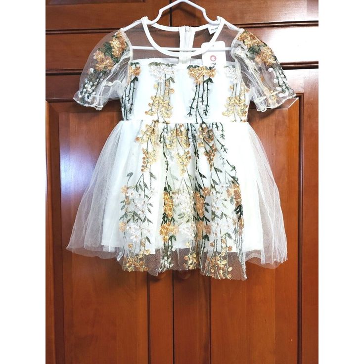 Mia Belle Flower Embroidered Lace Dress Yellow Cream Size 2t Wedding. Though This Is New And Gorgeous, Most Of My Items Are Gently Pre-Owned (Unless Stated Otherwise In Listing) And They're All Handpicked By Me. I Try My Best To Provide You With Quality Items And Unbeatable Prices. I Also Believe Pictures Are Often Worth More Than A Thousand Words. Please See Pictures And Reach Out With Any Questions You May Have Prior To Purchase. Thanks For Shopping/Stopping By. Should You Decide To Purchase F Fitted Floral Print Princess Dress For Summer, Fitted Princess Dress For Spring Wedding, Spring Princess Dress For First Communion, Short Sleeve Floral Applique Wedding Dress, Short Sleeve Wedding Dress With Floral Applique, Embroidered Fitted Princess Dress For Party, Fitted Embroidered Princess Dress For Party, Elegant Embroidered Fitted Princess Dress, Fitted Princess Dress For Baptism In Spring