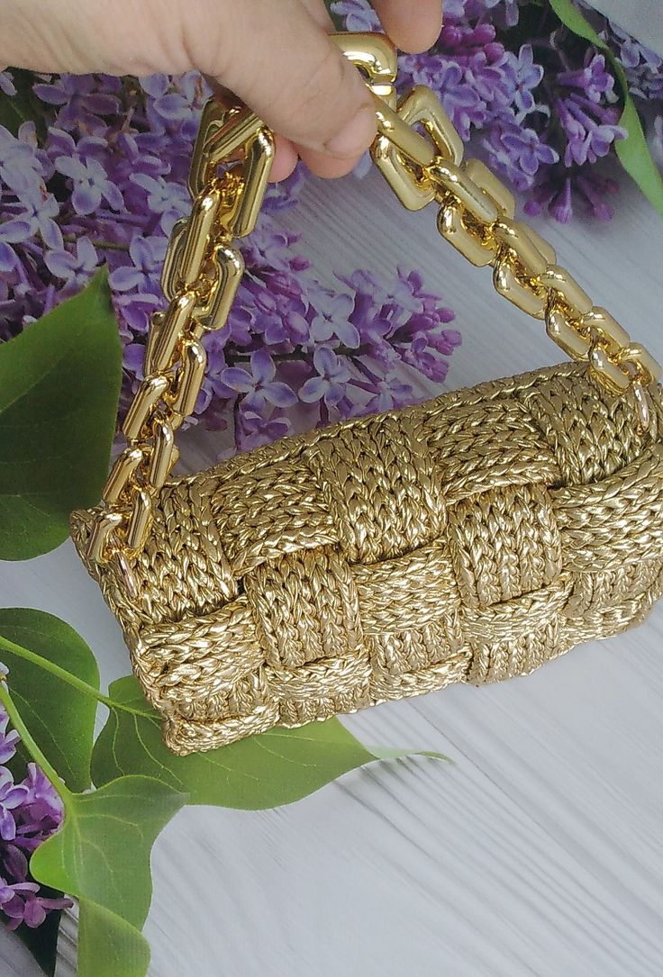 Woven Leather Bag, Gold Bag, Metallic Bag, Crochet Tote, Bag Luxury, Bag Crochet, Bag Handmade, Metallic Leather, Women's Bag