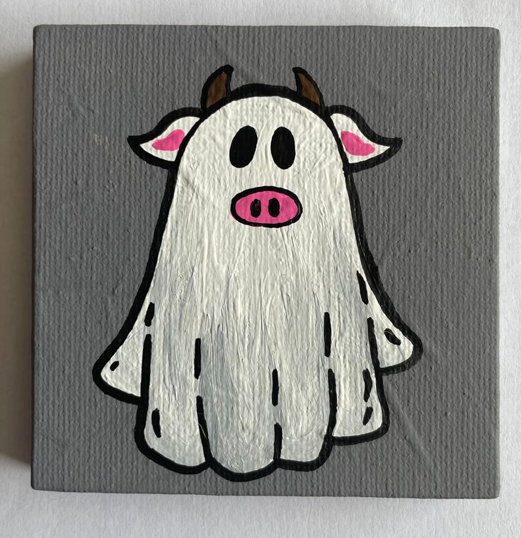 a painting of a white cow with horns on it's head and pink eyes