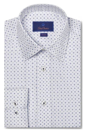 Tiny diamonds neatly pattern a dress shirt tailored from premium-cotton twill that adds polish and distinction to any semiformal look. Spread collar Rounded, adjustable button cuffs 100% cotton Machine wash, line dry Imported Elegant Patterned Cotton Shirt, Classic Patterned Formal Shirt, Formal Fitted Patterned Shirt, Classic Patterned Shirt With Spread Collar, Classic Patterned Business Shirt, Formal Patterned Shirt With Spread Collar, Formal Shirt With Pattern And Spread Collar, Elegant Formal Patterned Shirt, Elegant Patterned Formal Shirt