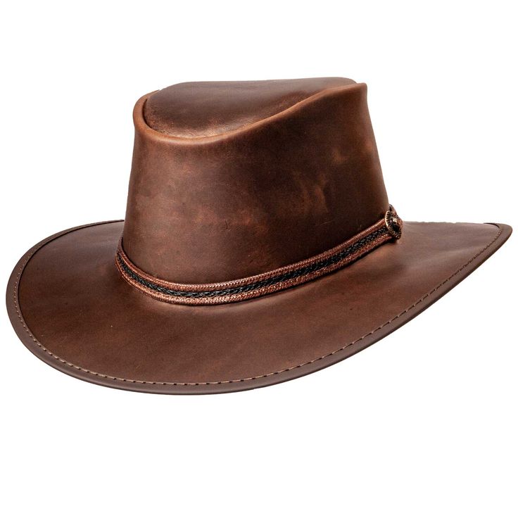 - Handcrafted in the USA since 1972, we hand select the finest leather and sew each one at a time. That's how we can offer our 100% lifetime guarantee, this hat is built to last! - Ultra comfortable to wear with included padded removable, washable, and replaceable sweatliner which will wick away sweat like a pro. - Topgrain Leather is weatherproofed for durability. Water will roll right off it. - Unisex Hat- Made to fit any head size 6 7/8 through 8 1/8", fits round and oval heads A hard-working Western Hats For Women, Mens Leather Hats, Womens Western Hats, Mens Cowboy Hats, American Hat Makers, Leather Cowboy Hats, American Hat, Midnight Rider, Outback Hat