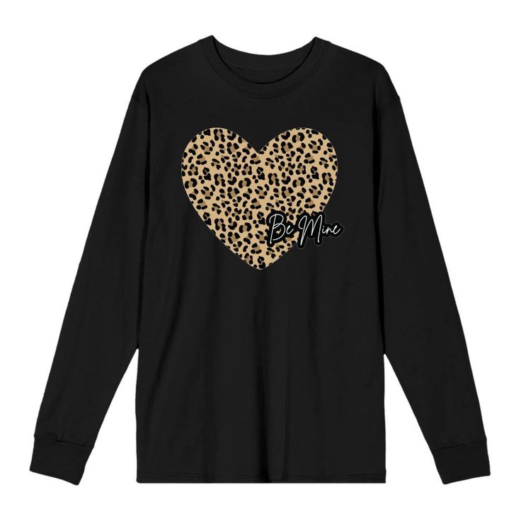 Celebrate love with this adult black V Day crew neck long sleeve shirt. Adorned with a charming cheetah heart design and elegant "Be Mine" lettering in white cursive, it radiates romance and style. Crafted from a cotton-polyester blend, it offers comfort and durability. Perfect for chilly days, this graphic tee is machine washable for easy care. Sleeve Packaging, V Day, Celebrate Love, Be Mine, Mens Big And Tall, Heart Design, Large Black, Men Short Sleeve, Long Sleeve Shirt