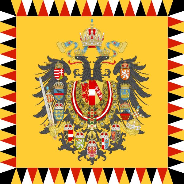 the coat of arms of germany with two swords on an orange and black checkered background