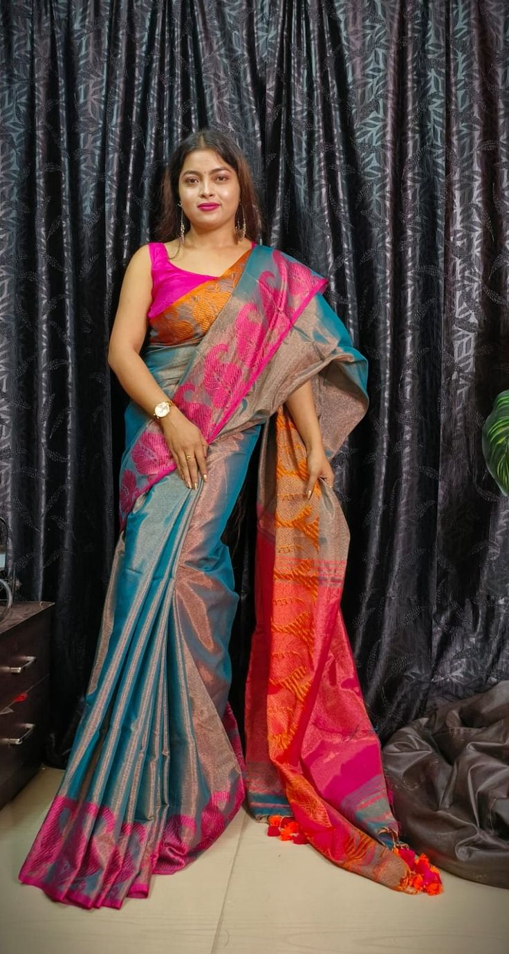 PRODUCT DETAILS Handloom tissue Saree Description: Handloom Saree Saree : Pure natural Saree with wonderful homespun texture and feel Colour : As shown in the Picture Blouse  : Running fabric same as saree color Work : Handloom Fabric : tissue Wash : Normal Wash Delivery Details : 7 - 10 Business days after dispach * Washing Instructions: Dry Clean Only * Occasions: Wedding Wear, Party Wear, Festive Wear, Durga Puja, Indian Wear, Sangeet Wear, Bridal Wear, Chrismas Day, Mothers Day, Haldi Wear, Multicolor Tussar Silk Pre-draped Saree For Wedding, Multicolor Tissue Silk Pre-draped Saree For Wedding, Multicolor Saree With Unstitched Blouse For Wedding, Multicolor Tissue Silk Wedding Saree, Celebration Multicolor Blouse Piece With Self Design, Multicolor Self Design Saree For Wedding, Multicolor Pre-draped Saree With Self Design, Multicolor Wedding Saree With Self Design, Multicolor Tissue Silk Pre-draped Saree For Puja