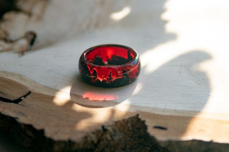 His and her resin ring, Wood and resin glow ring, glowing jewelry, Bloody Baron, wedding band Bloody Baron resin and wood ring ~ DETAILS - The ring is fully handmade. - The ring is made of wood and epoxy resin. - It`s glow in the dark and can be charged by UV light and bright light of lamps. - Every ring is slightly different from each other. And there is no equal one. Because it`s handmade work - Please pay attention that this is a custom made ring. - Each of my creations is unique so the one y Red Resin Round Jewelry, Red Round Resin Jewelry, Red Resin Rings As A Gift, Red Resin Ring Suitable For Gifts, Red Resin Rings Suitable For Gifts, Gift Red Resin Rings, Sweet Sixteen Gifts, Witch Rings, Glow Jewelry