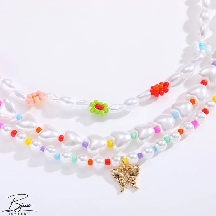 Bjux - Juego de cuentas de collar de perlas multicolor Adjustable Multi-strand Pearl Beaded Necklace, Multi-strand Beaded Pearl Necklace, Trendy Pearl Jewelry With Colorful Beads, Multicolor Pearl Beaded Necklaces For Parties, Multi-strand Pearl Beaded Jewelry, Multicolor Pearl Jewelry With Heart Beads, White Necklaces For Jewelry Making In Spring, Beaded Multi-strand Pearl Layered Necklace, Beaded Pearl Jewelry For Summer