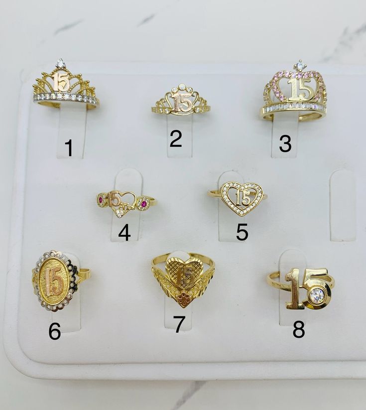 14k gold ring sweet 15 quinceañera    Fine jewelry  100% 14k Yellow Stones are cubic zirconia  ❤️ 1 - Size 7.5 - SKU 61962 ❤️ 2 - Size 7 - SKU 051334 ❤️ 3 - Size 8 - SKU 042944 ❤️ 4 - Size 7 - SKU 081193 ❤️ 5 - Size 6.75 - SKU 91052 ❤️ 6 - Size 5.5 - SKU 51269 ❤️ 7 - Size 8 - SKU 5143 ❤️ 8 - Size 8 - SKU 091683 Check out my other jewelry  Anillo de quinceañera de 14k de oro sólido Joyeria fina   Piedras zirconia   Oro auténtico  ❤️ 1 - Tamaño 7.5 - SKU 61962 ❤️ 2 - Tamaño 7 - SKU 051334 ❤️ 3 - Tamaño 8 - SKU 042944 ❤️ 4 - Tamaño 7  - SKU 081193 ❤️ 5 - Tamaño 6.75 - SKU 91052 ❤️ 6 - Tamaño 5.5 - SKU 51269 ❤️ 7-  Tamaño 8 - SKU 5143 ❤️ 8 - Tamaño 8 - SKU 091683 Vea mi página para ver más joyas Gold Heart Ring For Valentine's Day Birthday, Personalized Yellow Gold Jewelry For Sweet 16, Quinceanera Jewelry, 15 Rings, Mexican Jewelry, Sweet 15, Yellow Stone, 14k Gold Ring, Quince