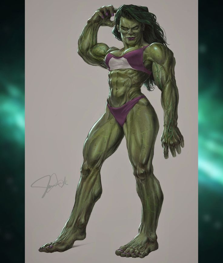 a drawing of a female bodybuilt posing for the camera