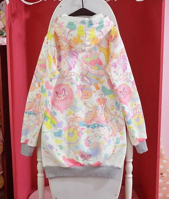 Dive into a world of sweet style with our Harajuku Pastel Sweets Hoodie – a whimsical and colorful addition to your wardrobe that brings the joy of pastel confections to life! This kawaii hoodie features delightful prints of pastel sweets, creating a playful and charming design. The soft and cozy fabric ensures comfort, making it perfect for expressing your love for cute and trendy fashion. Whether you're strolling through the city, meeting friends, or simply want to add a pop of sweetness to yo Kawaii Cotton Hoodie With Drawstring Hood, Kawaii Hoodie Sweatshirt With Drawstring, Cotton Kawaii Hoodie With Drawstring Hood, Kawaii Long Sleeve Hoodie With Drawstring, Spring Cotton Kawaii Hoodie, Kawaii Hooded Sweatshirt With Cartoon Print, Spring Harajuku Hooded Sweatshirt, Spring Cartoon Print Long Sleeve Hoodie, Harajuku Style Long Sleeve Spring Sweatshirt