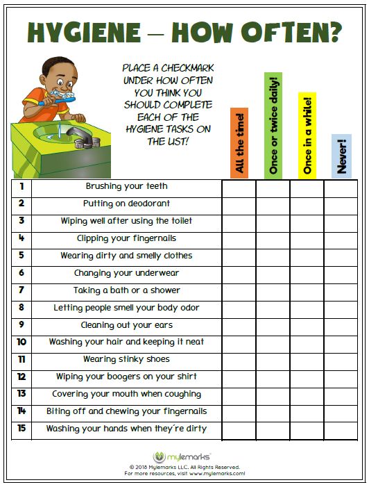 a printable worksheet to help kids learn how to use hygiene