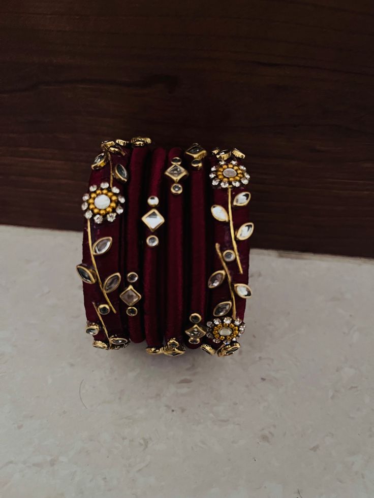 Maroon customised silk thread bangles Silk Thread Bangle Designs, Silk Thread Bangles Design Kundan, Silkthread Bangle, Thread Bangles Silk Handmade, Diy Earrings Materials, Fabric Bangles, Silk Thread Bangles Design, Silk Bangles, Diy Jewelry Set